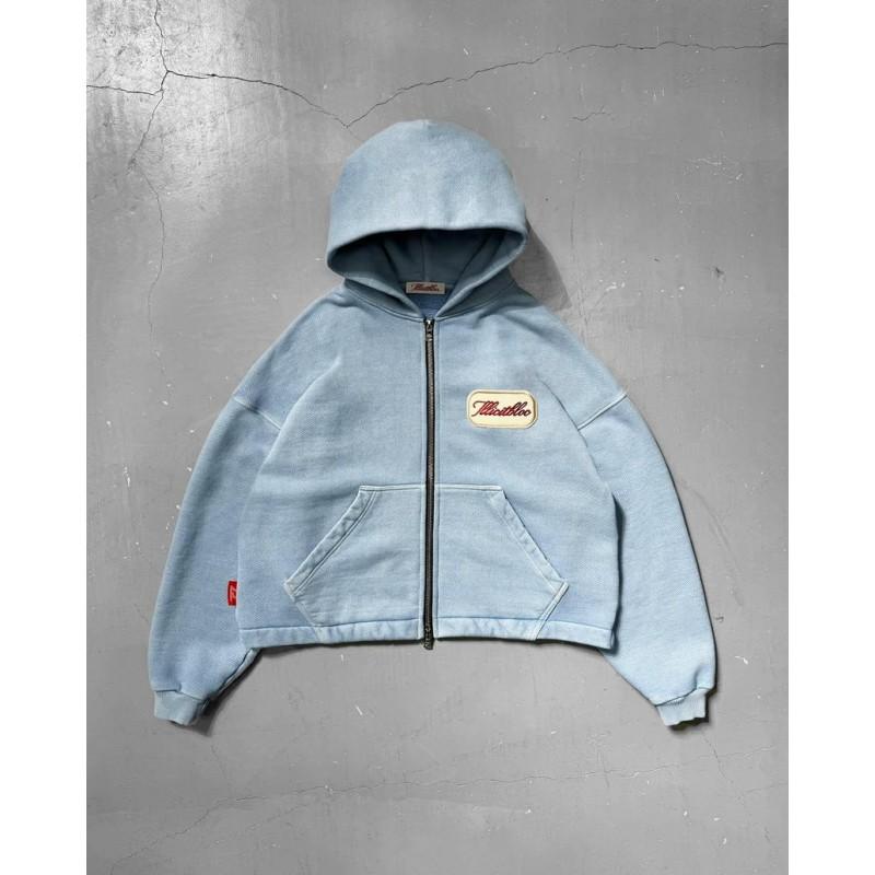 Mens Hooded Zip-Up Sweatshirt With Letter Print Loose Fit Streetwear Harajuku Hip Hop Style