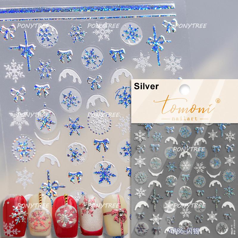 Silver White Snowflake Rhinestone Star Love Lace Winter Chic Snow Shiny Chic Delicate 5D Nail Art Stickers Manicure Decals