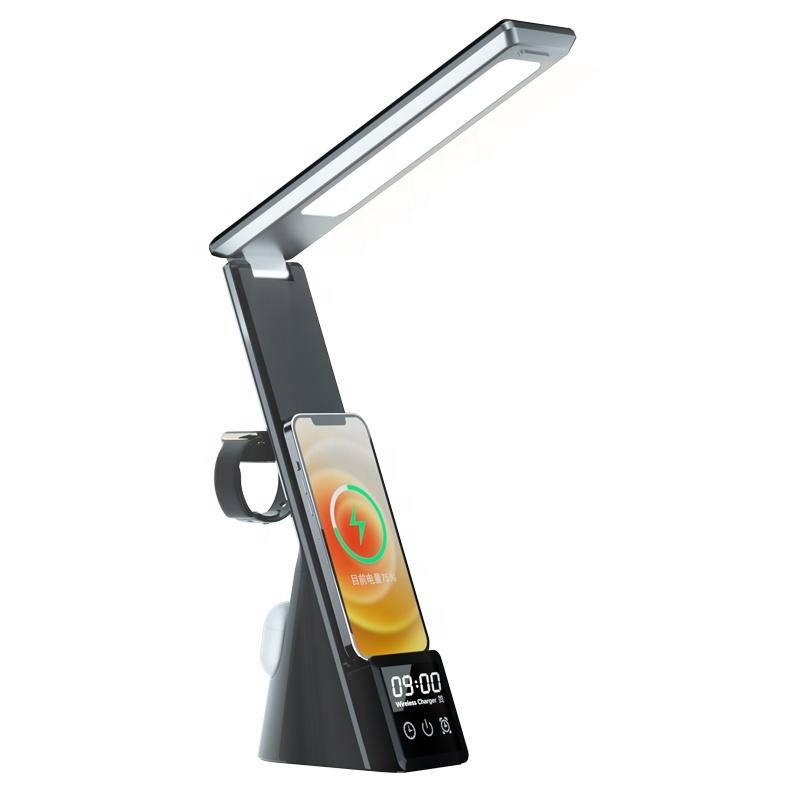 Best Selling Digital Alarm Clock Multifunctional 3 in 1 Quick Charging Phone Stand Holder Folding Desk Lamp Wireless Charger