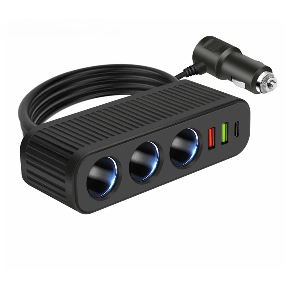 12V/24V Car Socket 120W Car Charger PD QC USB Quick Charge Power Adapter Charger One-to-four Multifunctional Socket