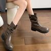 Осень 2024 года, новые модные и удобные женские однотонные сапоги на низком каблуке с рукавами