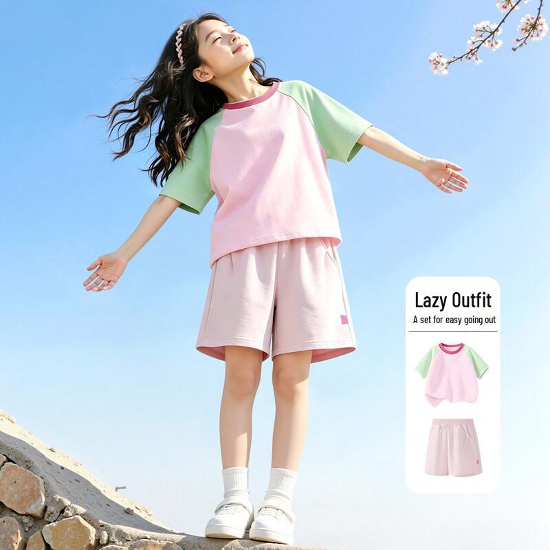 MINISO Girls' 2026 Summer Cotton T-shirt & Pants Set
