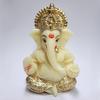 Идол Ганеши цвета слоновой кости, золотистый, античный для приборной панели автомобиля, офисного стола и домашнего декора | Полирезин | Золотое дхоти и корона | Подарок на память и декор для пуджи