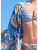 EDOLYNSA Синий богемный длинный кимоно с принтом, женский сексуальный купальник, бикини, накидки, летняя пляжная одежда, саронг, пляж