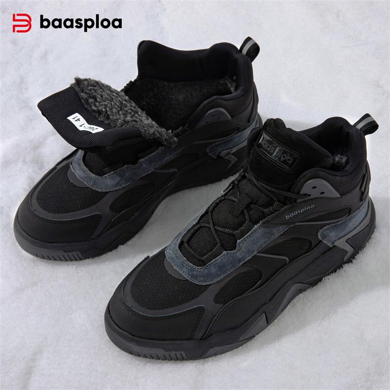 BAASPLOA Зимние мужские кроссовки Кожаная повседневная модная водонепроницаемая спортивная обувь для мужчин Плюшевые теплые мужские кроссовки Нескользящая уличная повседневная спортивная обувь