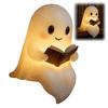 Cute Ghost Reading Lamp LED Sitting Ghost Reading A Book Night Light for Halloween Bathroom Bedside Decor