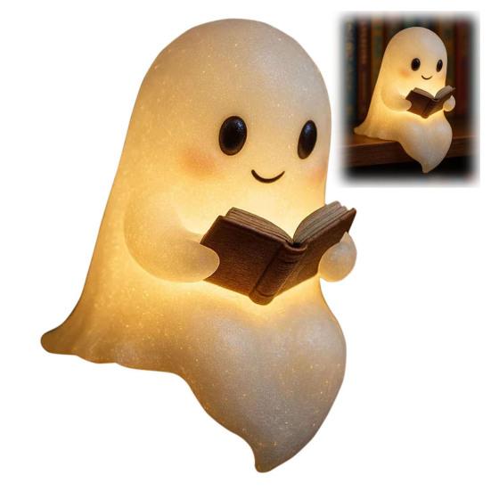 Милый светильник-привидение для чтения, светодиодный сидящий призрак, читающий книгу, ночник для Хэллоуина, декор для ванной комнаты, прикроватной тумбочки
