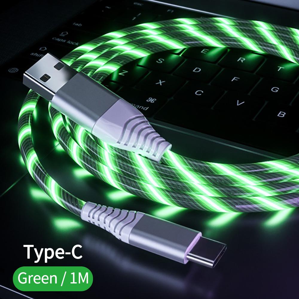 Светящийся LED USB-кабель Type C для IPhone11 Samsung Xiaomi OPPO Huawei, Быстрая зарядка, Дата-кабель, Кабель со световым потоком LED