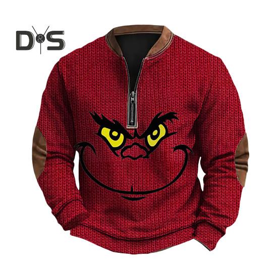 Весна Осень Мужской Топ На Молнии Полуоткрытый V-образный Вырез 3D Мультяшный Принт Лоскутные Рукава Плюс Размер Пуловер Свободный Спортивный Досуг Праздник Свитшот