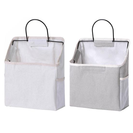 Storage Hanging Bag Large Capacity with Mesh Pocket Multi-functional Bedside Cotton Linen Organising Storage Bag