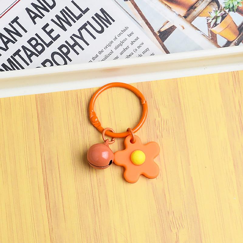 Colorful Flower Keychain With Bell Creative Metal Keyrings Flower Bells Pendant Keychain Bag Accessories Key Ring