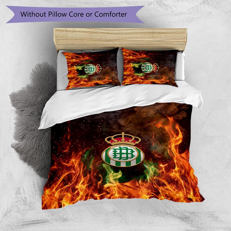 Real Betis Football Printed 3 Pieces Bedding Set, Comfortable Skin Friendly Bedroom Duvet Cover Set