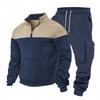 Mens Winter Casual Loose Sport Fleece-Lined Half-Zip Stand Collar Hoodie Cargo Jogger Pants Set