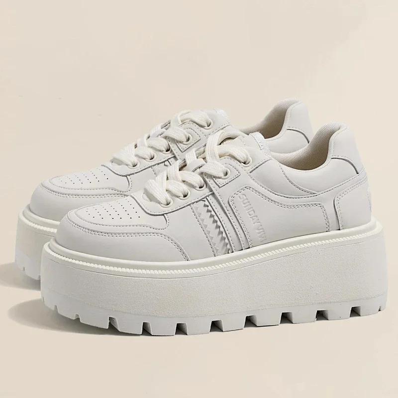 Женская спортивная обувь, модная толстая подошва, шнуровка, вулканизированная обувь, повседневная студенческая обувь, увеличивающая рост, обувь для пары, кроссовки