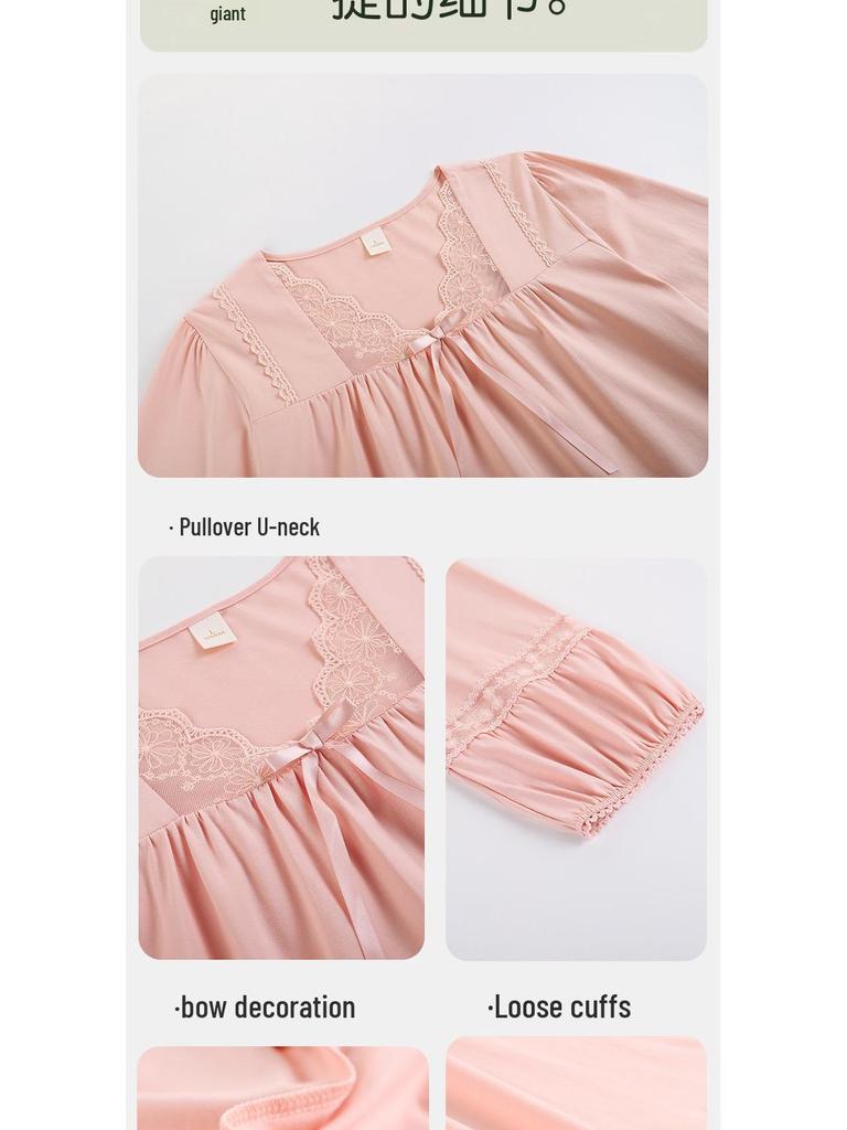 Женская легкая модальная хлопковая ночная сорочка средней длины, больших размеров, для весны и осени.