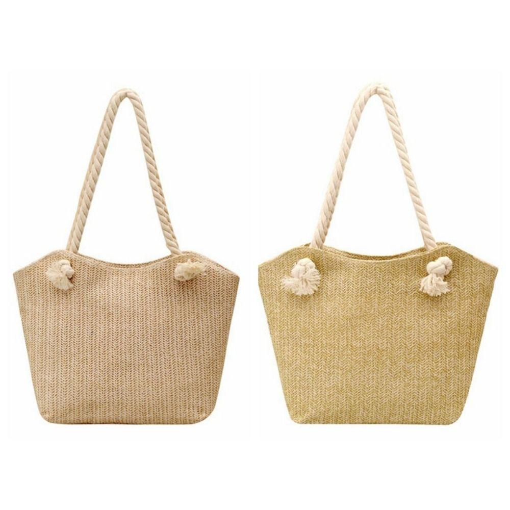 Solid Color Beach Handbag Bohemian Underarm Shoulder Bag Elegant Straw Tote Bag  Summer