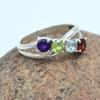 925 Sterling Silver Ring Solid Multi Stone Ring Natural Red Ganet-(0.92 Cts) Blue Topaz (0.92 Cts) Amethyst (0.92 Cts) and Peridot (0.92 Cts) Gemstone