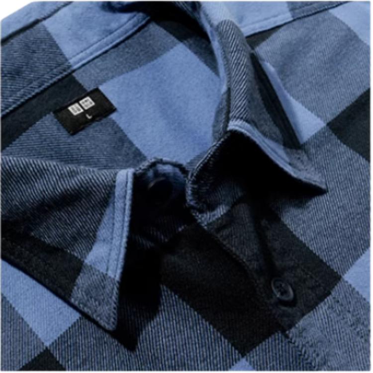 Uniqlo Клетчатая рубашка с отложным воротником и длинным рукавом Мужские рубашки Темно-синий 462408-65