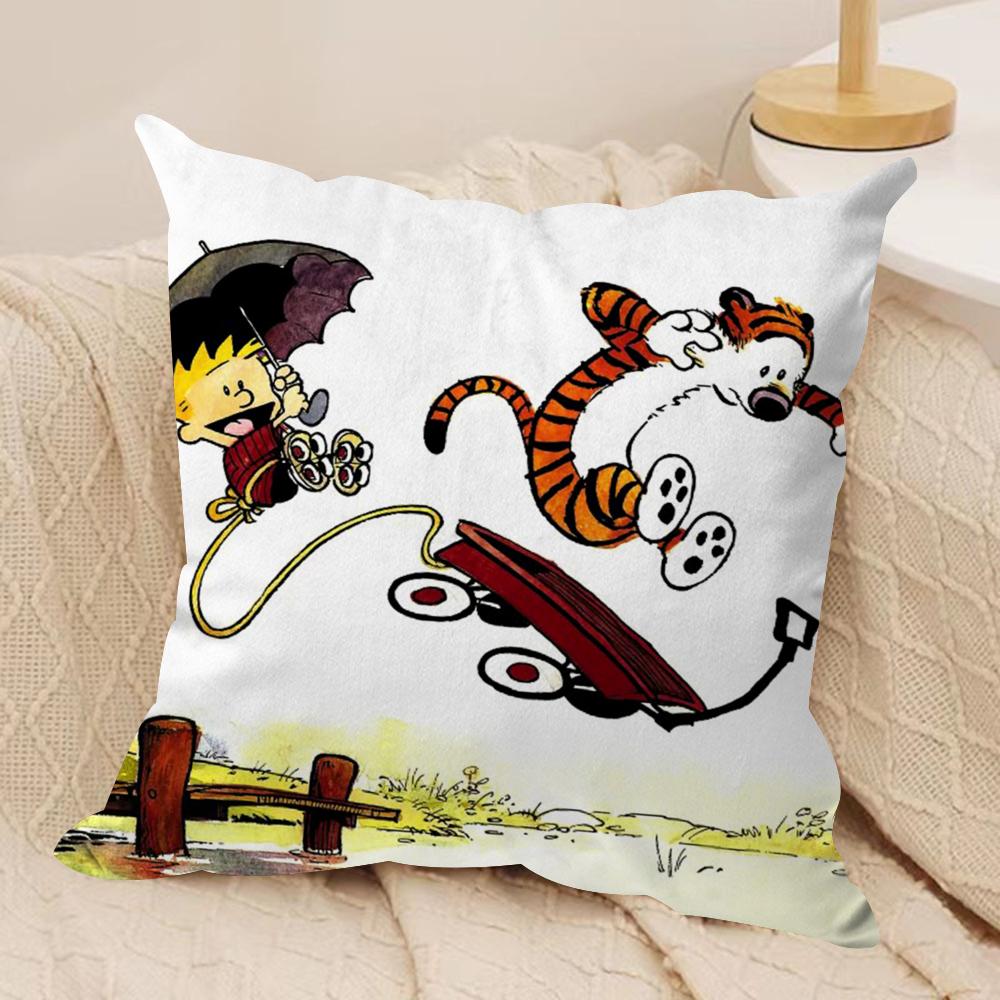 Чехол на подушку C-Calvin and H-Hobbes, шелковистый короткий плюш, двусторонний печатный чехол для подушки на диван, для всех сезонов, декор для дома, подарок