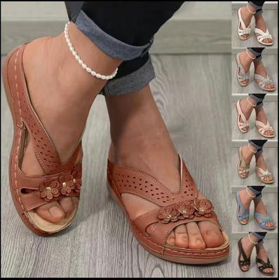 Новые нескользящие сандалии из натуральной овчины с ретро-цветком - женские удобные повседневные с открытым носком для дома и отдыха на пляже