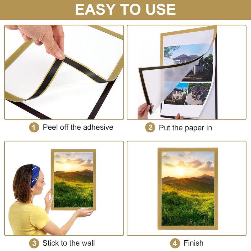 10pcs gold magnetic diamond picture frame, A4 self-adhesive poster frame, suitable for wall decoration and announcement display.