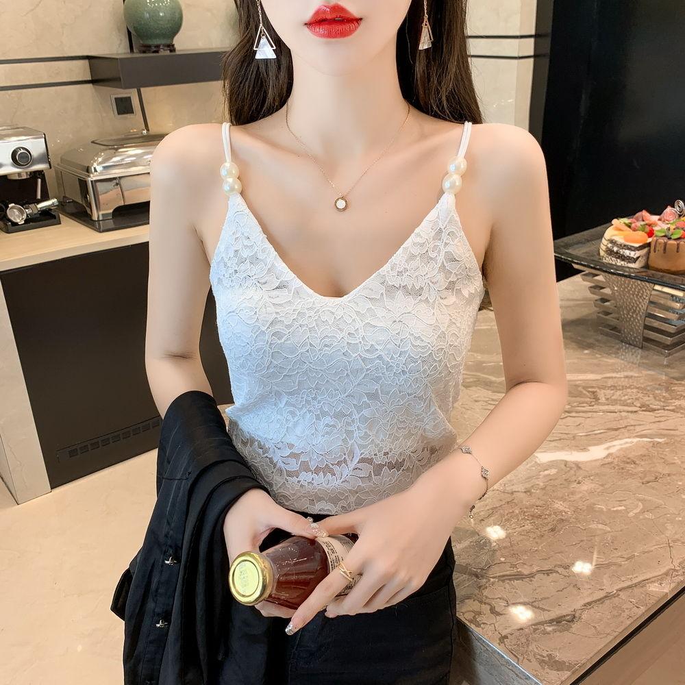 V-neck Camisole Lace Pearl Camisole Sexy Bandeau Tube Top Slim Undershirt Over Suit Underneath Tank Top