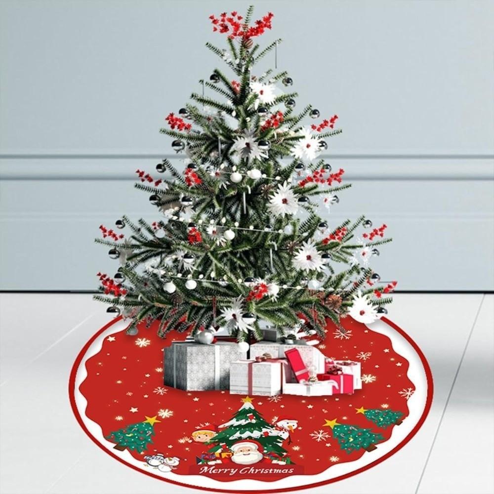Flannel Xmas Tree Skirt Collar 35 inch Xmas Decorative Tree Mat Rustic Christmas Tree Skirt