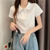 New Summer Small White Short-sleeved T-shirt Design Niche Polo Neck Short Sweet Cool Shirt Top for Women