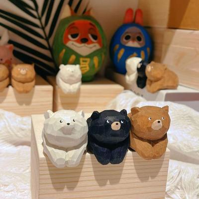 Резная деревянная фигурка медведя, ручная работа, милая миниатюрная декоративная статуэтка для декора гостиной