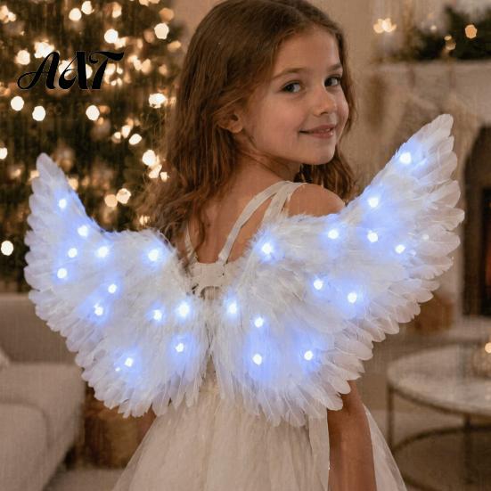 Lightweight Angel Wings with Straps LED Light Up Feather Costume for Kids, Swan Glowing Fairy Wings, Halloween Cosplay Party Performance Props
