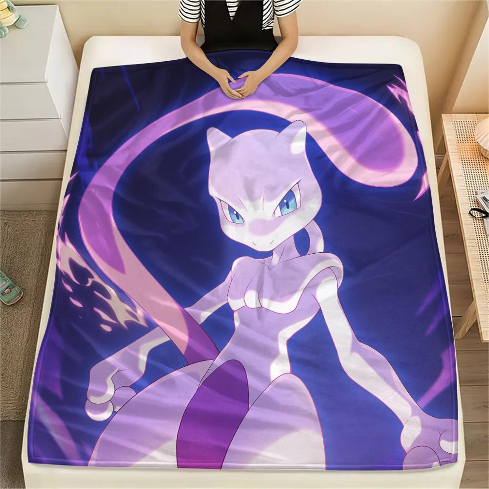 Mewtwo Print Flannel Blanket, High quality Comfortable for All Seasons, Home Decor, Warmth and Comfort