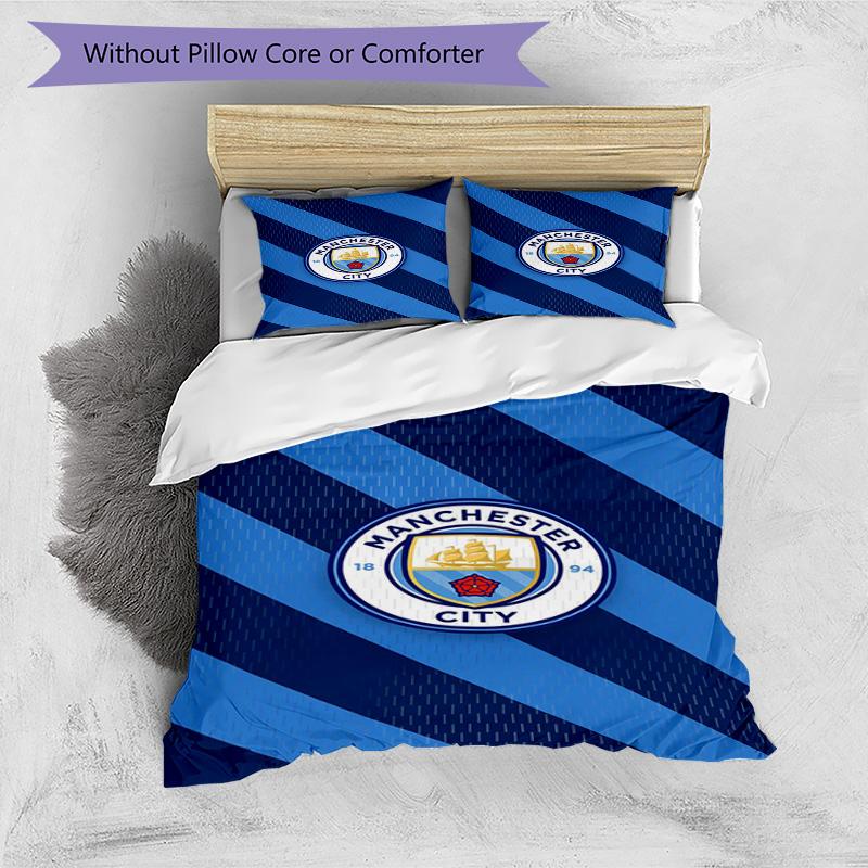 Manchester City F.C Printed Pattern Duvet Cover Set – includes 1 duvet cover and 2 matching pillowcases Bedroom decor Christmas gifts