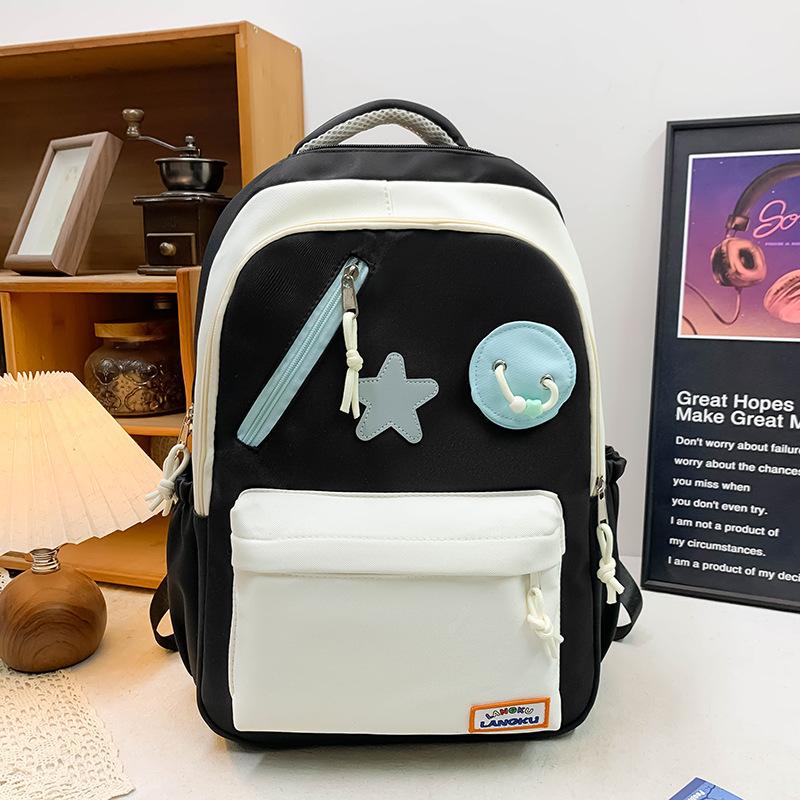 Campus middle school students new fashion schoolbag women's large-capacity contrasting color high school students backpack cute star versatile bag