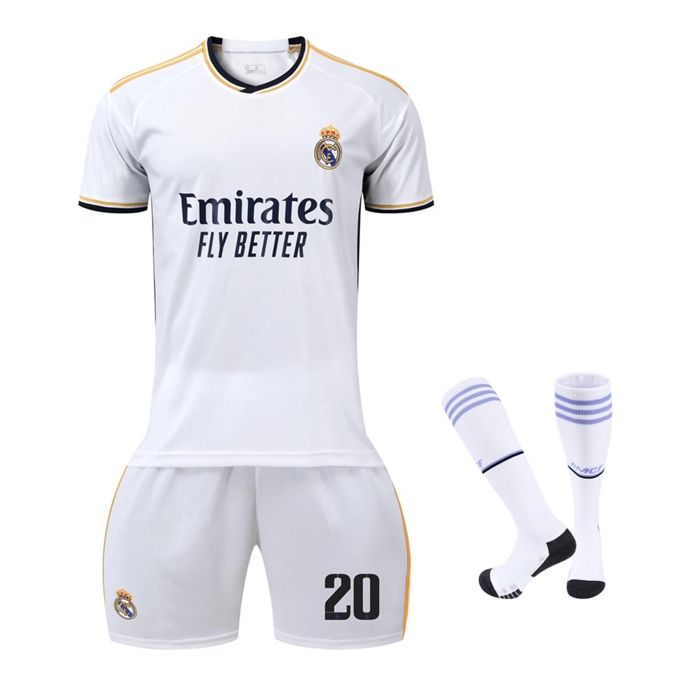 Real Madrid Vinicius Jr. Kids Football Jersey Set White Breathable Polyester Sportswear for Training & Match