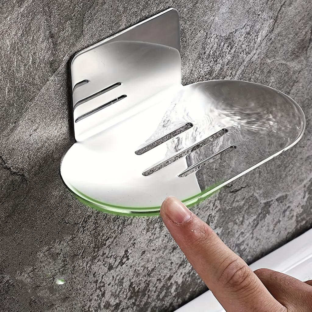 Thickened Stainless Steel Soap Holder - Modern Oval Design, No-Drill Wall-Mounted Storage Rack, Suitable for Bathroom Essentials, All-Season Use