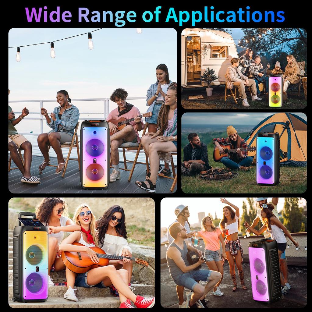 Большая Bluetooth-колонка T38, Беспроводная колонка на колесах и с ручкой, Караоке-машина с двумя микрофонами с TWS