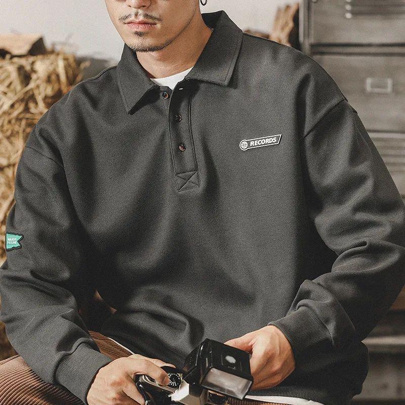 Мужская рубашка-поло с длинным рукавом Heavyweight Ivy - американская классическая вафельная ретро-стиль для весны и осени