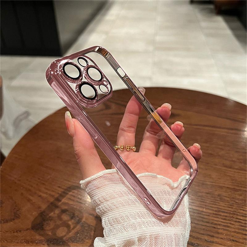 Luxury Plating Clear Silicone Phone Case For iPhone 15 14 13 12 11 Pro Max Plus Lens Protection Soft Case Back Cover Accessories