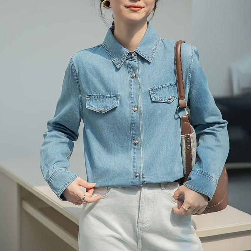 Весенне-осенняя джинсовая рубашка, дизайн ретро, новая, свободного кроя, с длинным рукавом, повседневная, универсальная, топы, рубашка