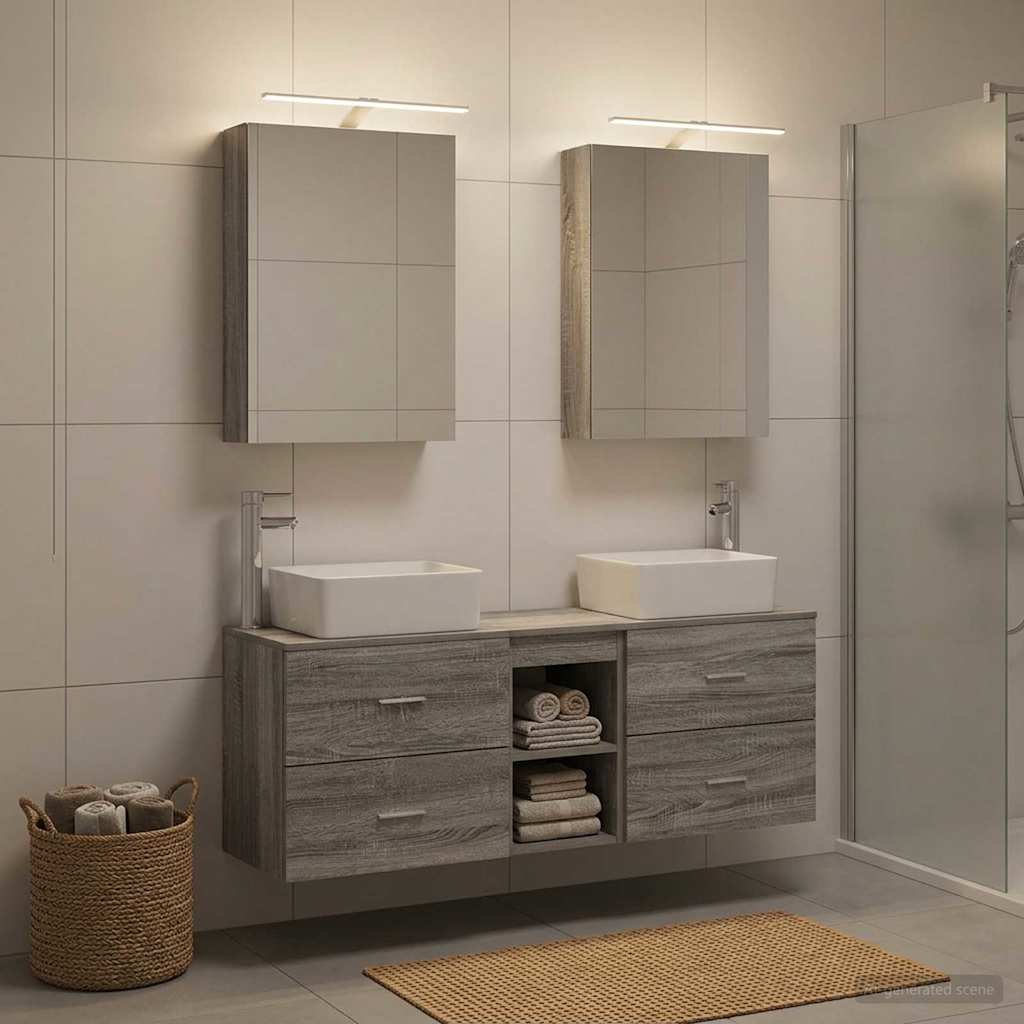 5 Piece Bathroom Furniture Set Gray Sonoma Engineered Wood and Glass