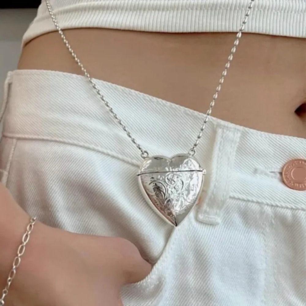 Openable Heart Locket Necklace Zinc Zinc Alloy Metal Photo Box Pendant Jewelry and Accessories