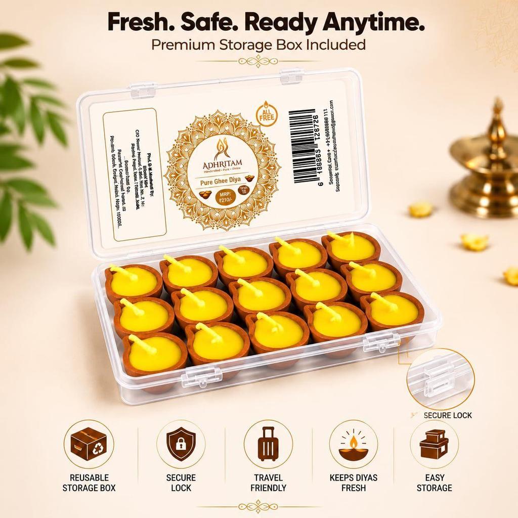 Wax Free Handmade Pure Ghee Diya | Pure Desi Ghee Diya for Home Temple, Office & Shop