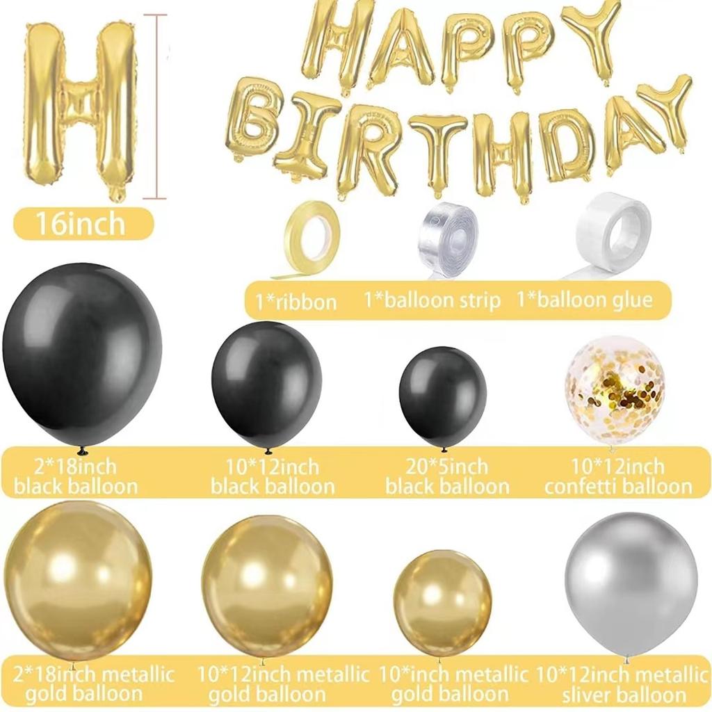 Черный Золотой и Серебряный Воздушный Шарик С Днем Рождения Алюминиевая Фольга Конфетти Набор Воздушных Шаров Украшение Сцены на День Рождения Свадьбу