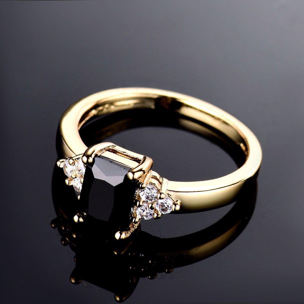 Gold Plated, Zircon Women's Ring Wedding Princess Square Black Diamond Red Ring