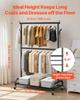 Clothes Rack, Rolling Clothing Garment Rack with Adjustable Crossbar and Side Hooks, 68 kg Load Capacity, Heavy Duty Carbon Steel Clothing Racks with