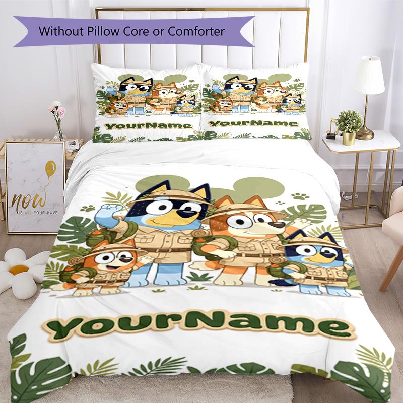 Bluey 121 Customize your name Bedding Set Breathable Duvet Cover with Pillowcases Home Decoration Birthday Gift