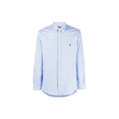 Polo SS23 Клетчатая рубашка с воротником на пуговицах и длинным рукавом Мужские рубашки Синий 710867327-001