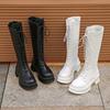 Fashion Lace-up Knight Boots Women's New Platform Mid Heel Block Heel No Knee Boots High