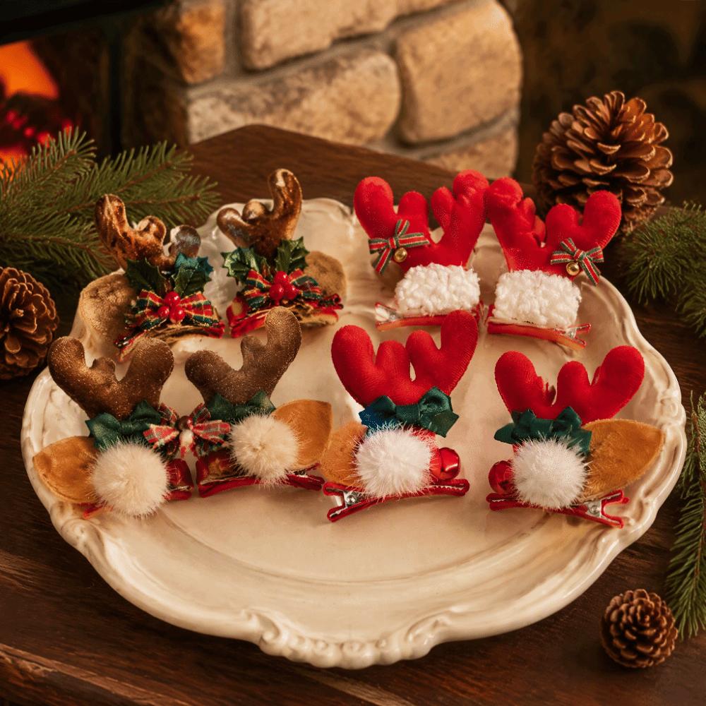 2pcs/set Red Plush Christmas Hair Accessory Pom-pom Plush Hair Clips Party