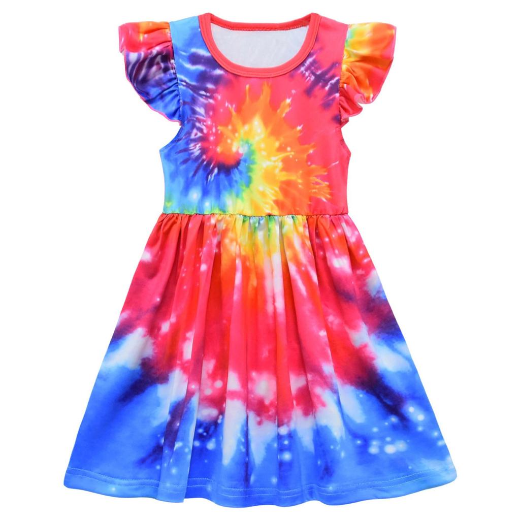 Cartoon Digital Printing, Medium And Large Girls' Dress, Flying Sleeves, Milk Silk Skirt + Bag 2282.